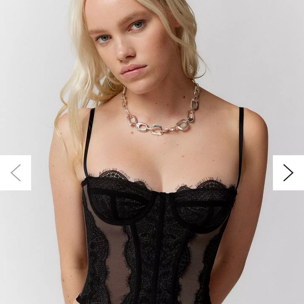 The Urban Outfitters Black and Tan Corset Top